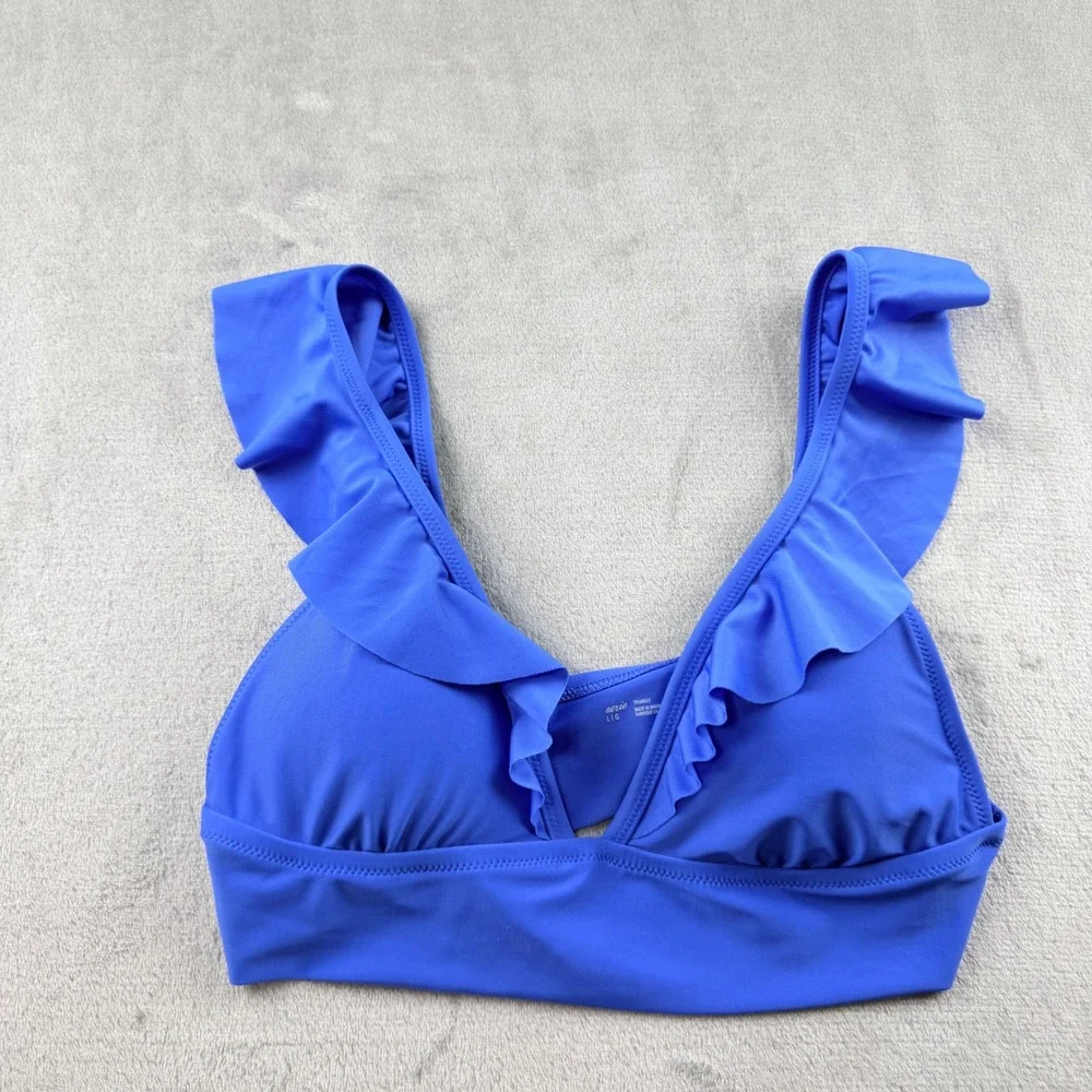 Aerie Ruffle Triangle Bikini Women's Large Top Blue Swimsuit Beach